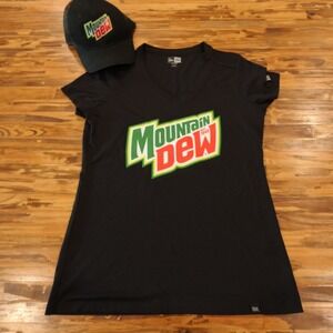 Mountain Dew T-Shirt‎ & Hat Womens M Black Logo Soda New Era Snapback Promo NWOT